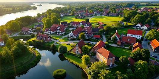 Landskap i Balydyring, Danmark med tradisjonell arkitektur.